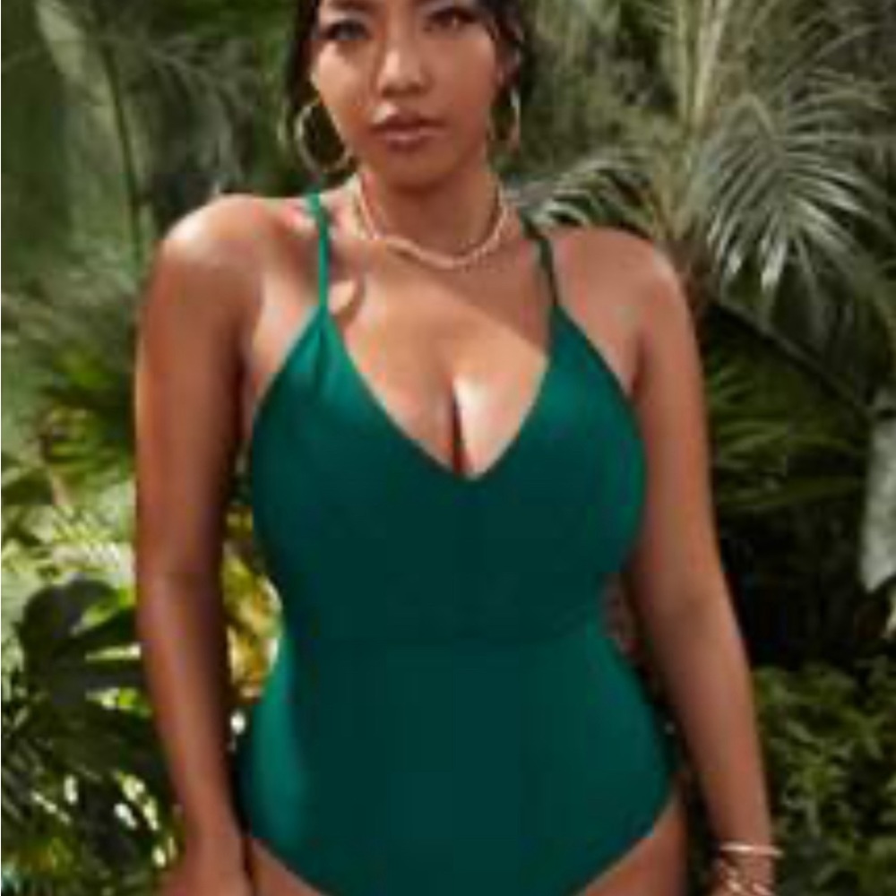 One-Piece Bathing Suit, Dark Green, 2XL
